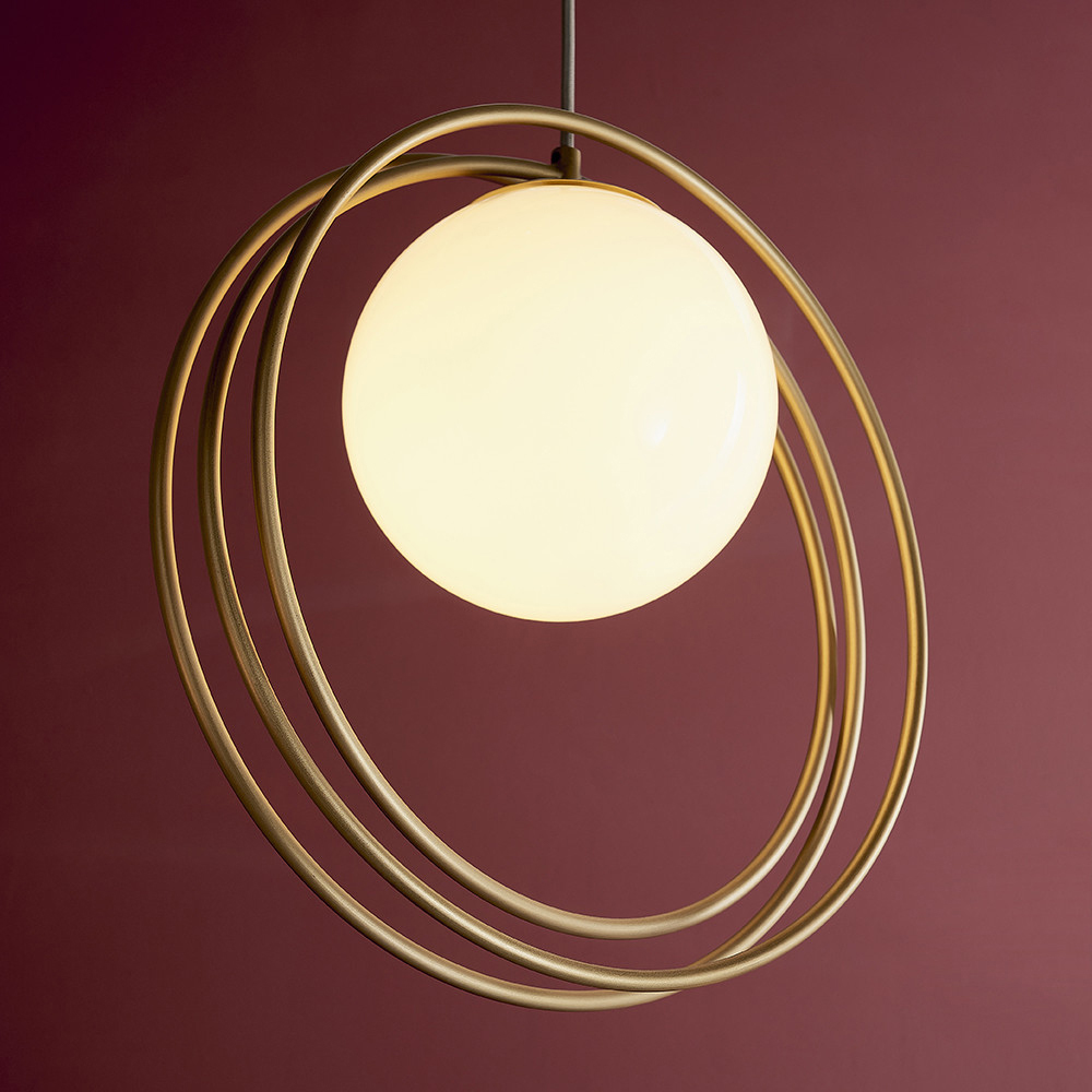 Merano Bergamo Gloss Opal Glass Shade Brushed Gold Pendant Light Image 2