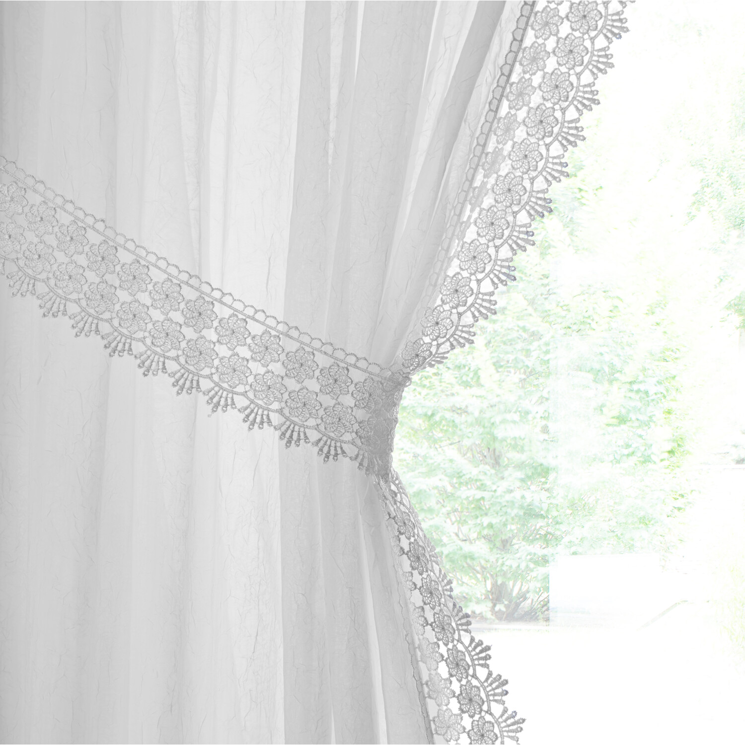 Windsor Macrame Edge Voile with Tie - White / 183cm Image 2