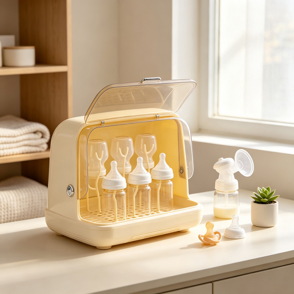 Living and Home Cream PP Baby Bottle Drying Rack with Lid Image 2
