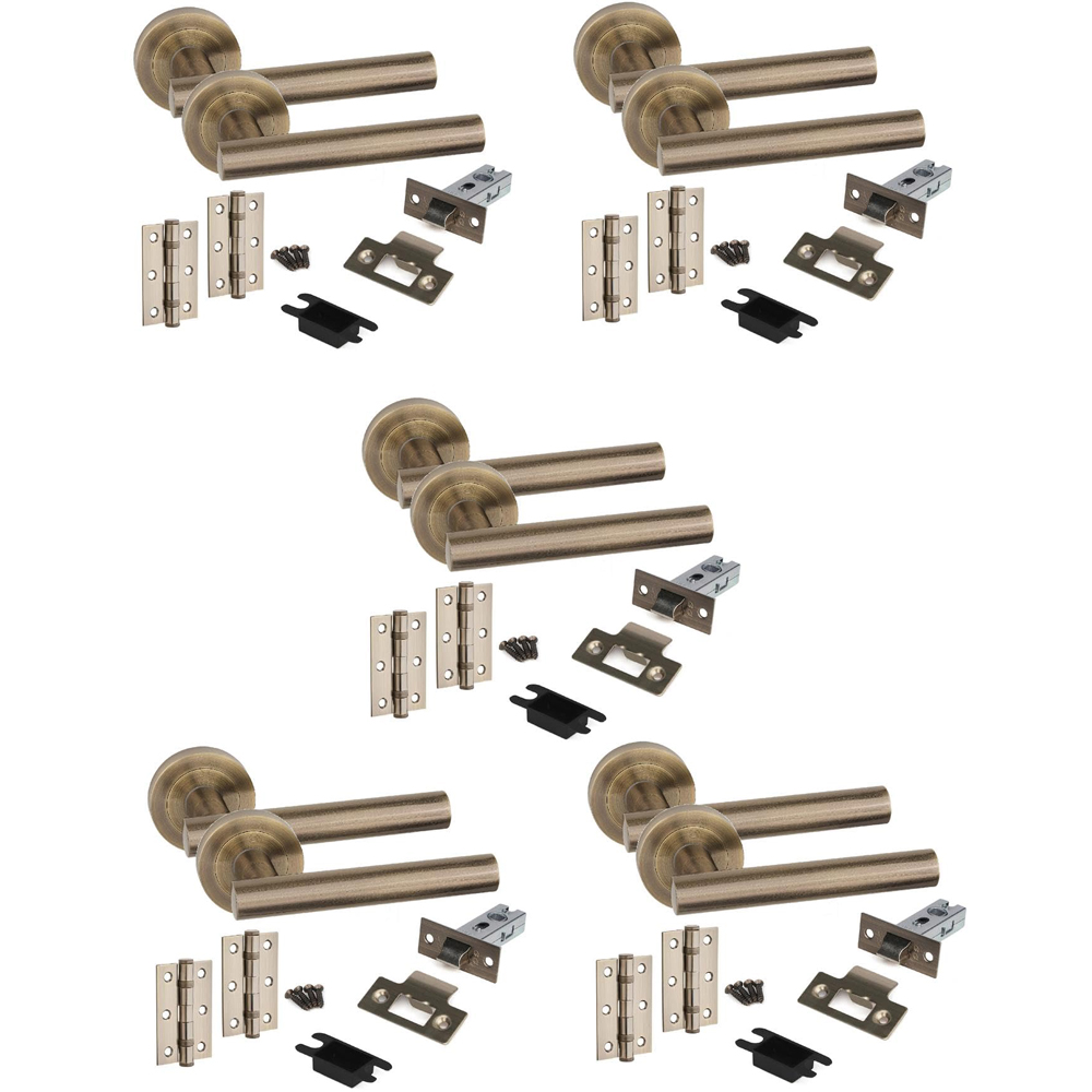 Golden Grace Antique Brass Straight T-Bar Handles Set 5 Pack Image 1