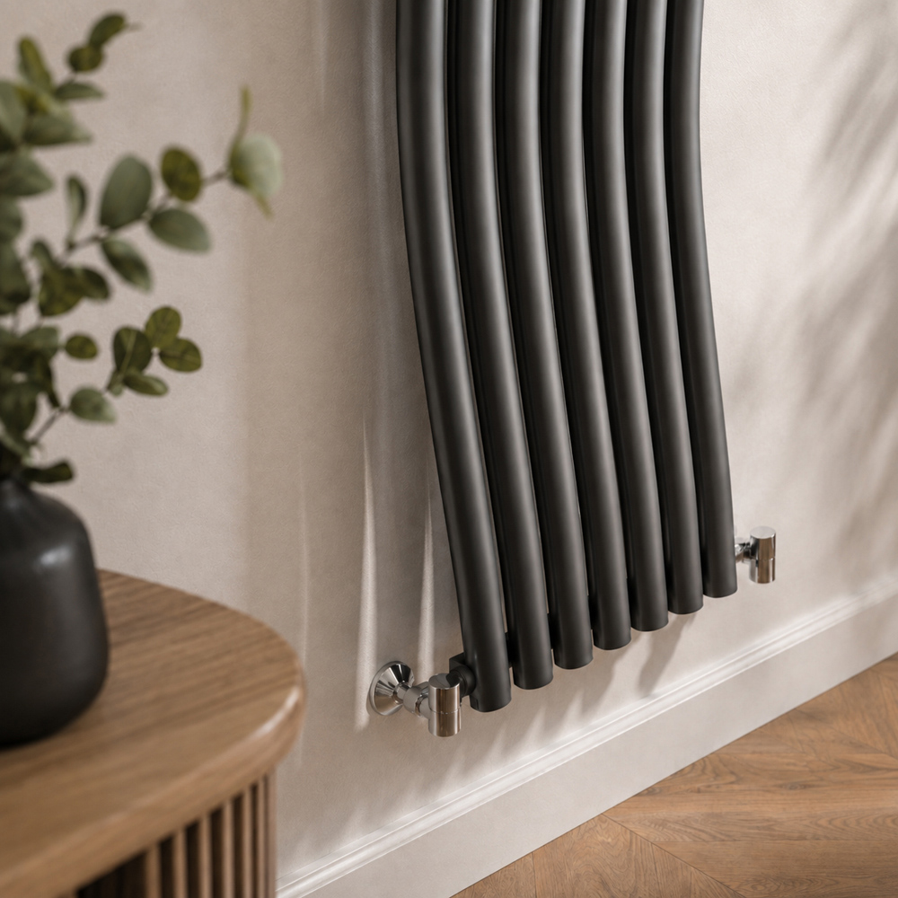 Go Bathrooms Gamma 2926 BTU Grey High Output Steel Vertical Radiator 1785 x 413mm Image 2