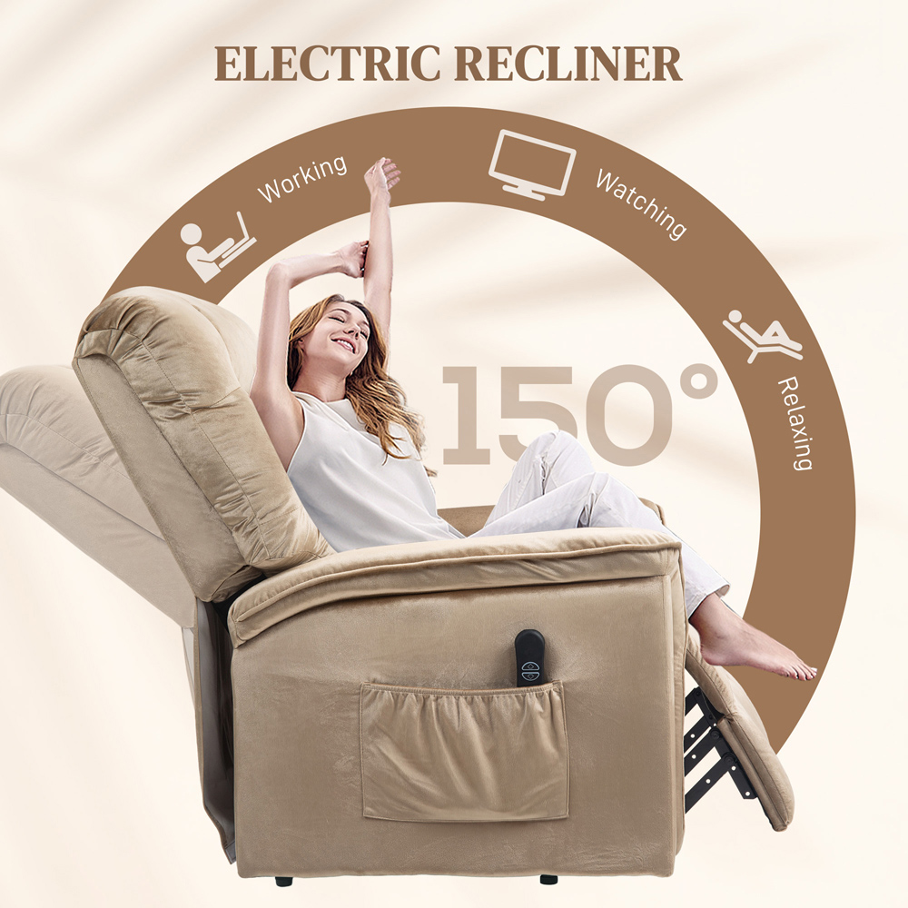 HOMCOM Beige Velvet Electric Power Lift Elderly Recliner Armchair Image 5