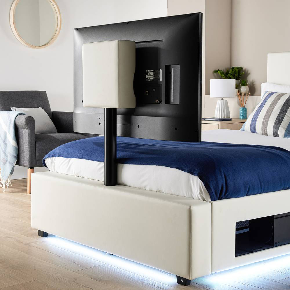 XR Living Ava Small Double White PU Upholstered TV Bed with Underbed Lights Image 2