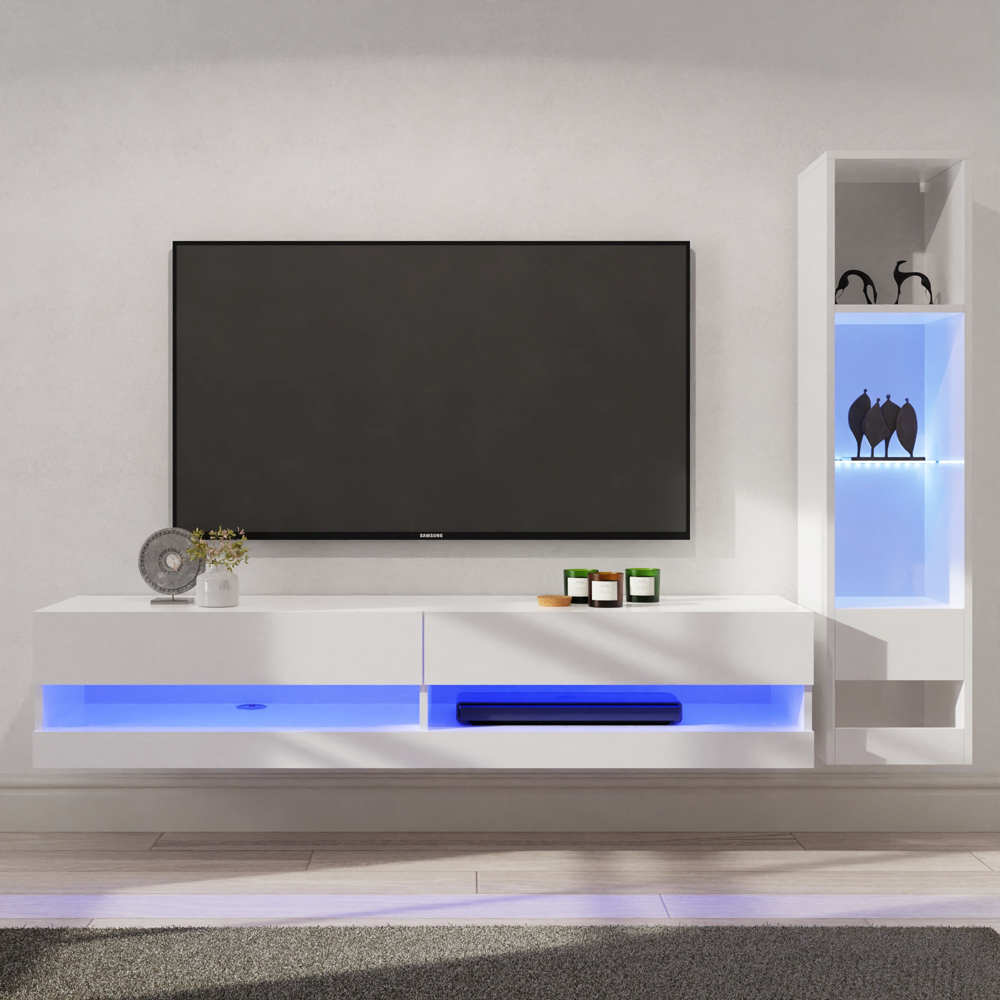 GFW Galicia 6 Shelf White Compact Wall Mounted LED Media Set Image 1