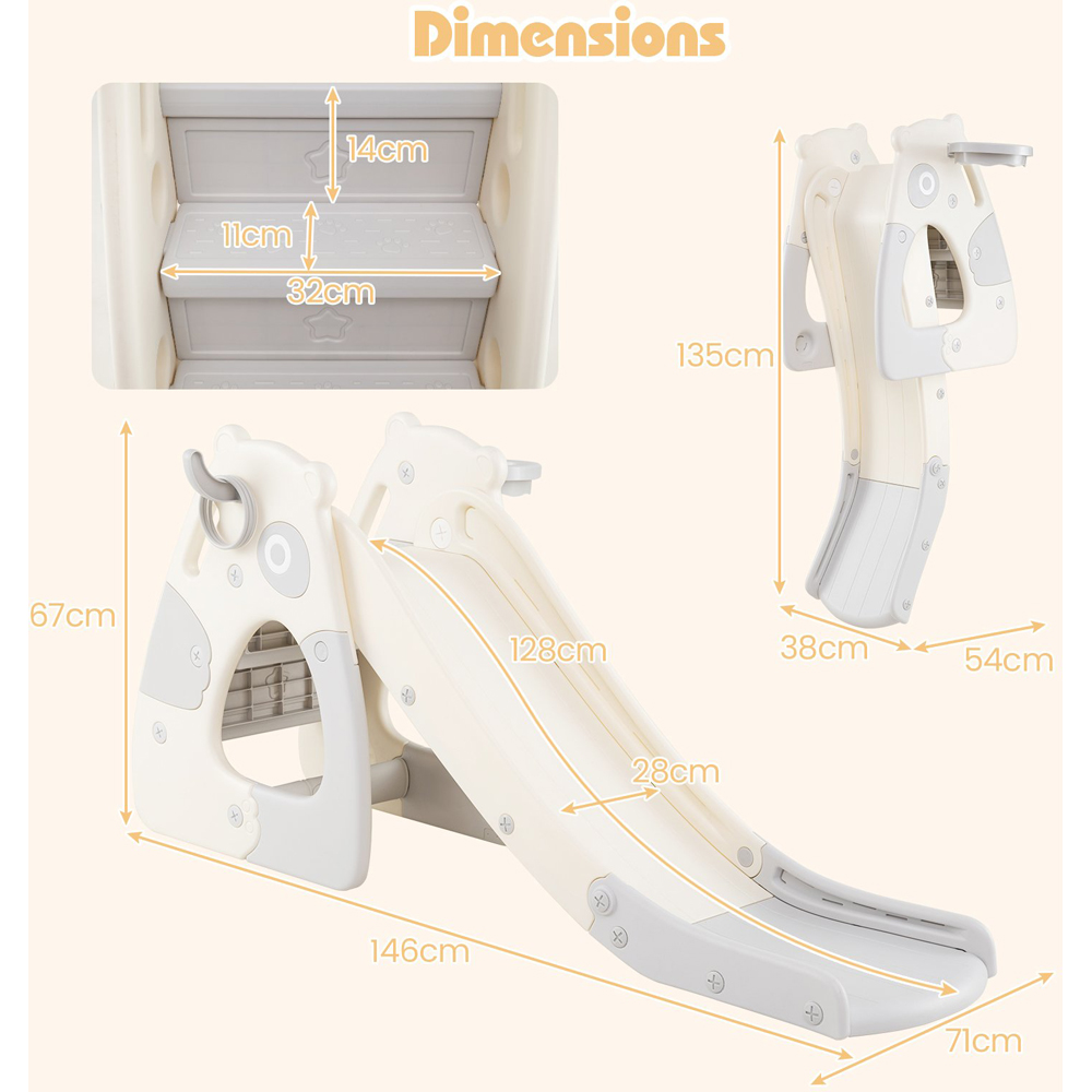 Costway Toddler Grey Foldable Slide with Basketball Hoop and Ball Image 7