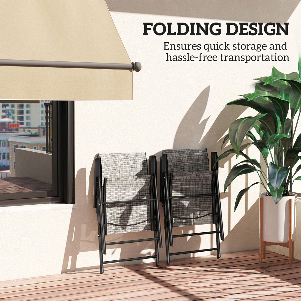 Outsunny Black and Grey Folding Chair with Breathable Mesh Fabric Seat Set of 2 Image 5