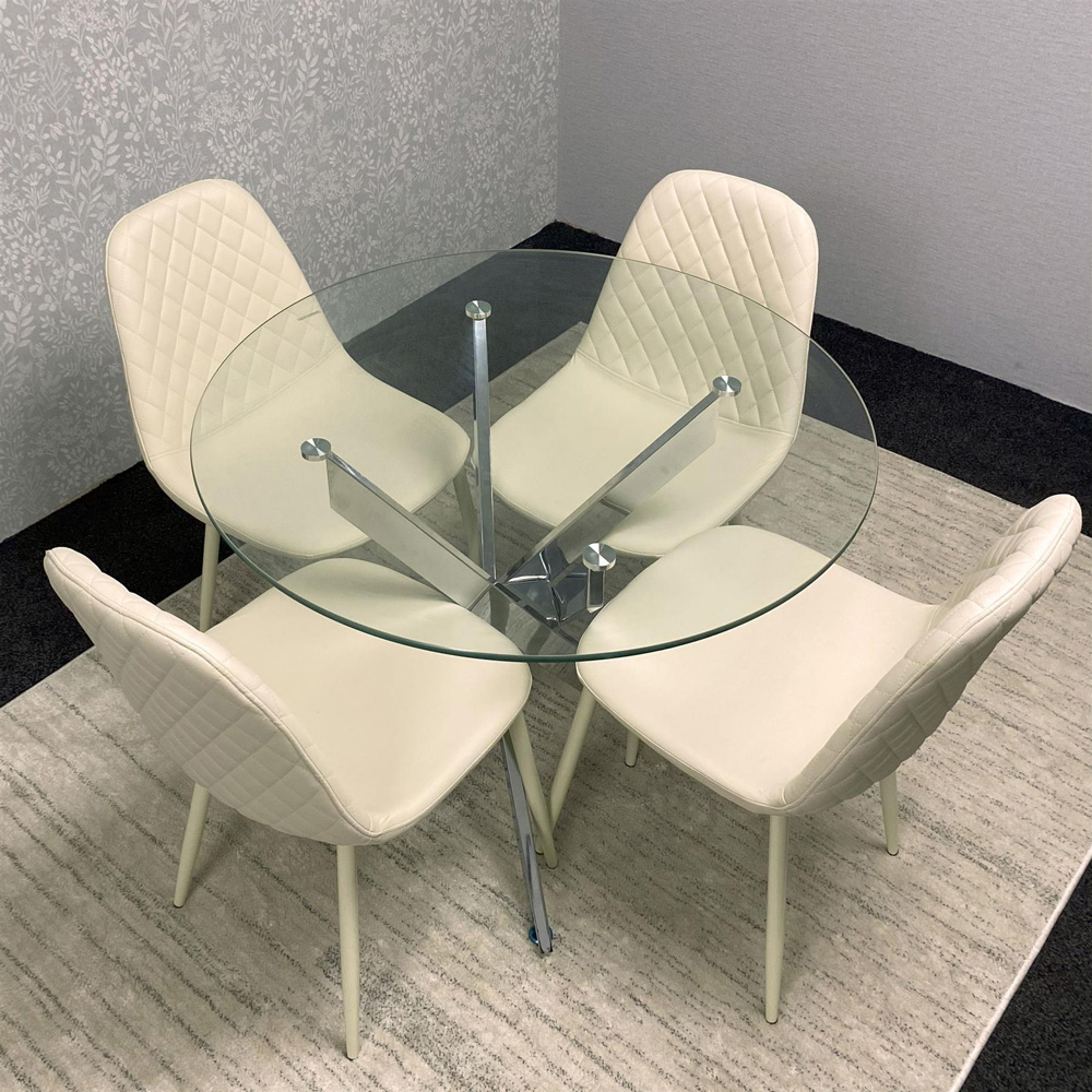 Kosy Koala Maya Gem 4 Seater Round Glass Dining Set Cream Image 6