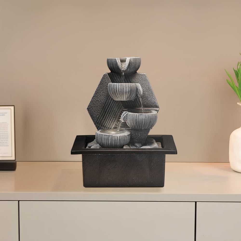 Living and Home 3-Tier LED Imitation Rock Resin Tabletop Water Fountain Image 6