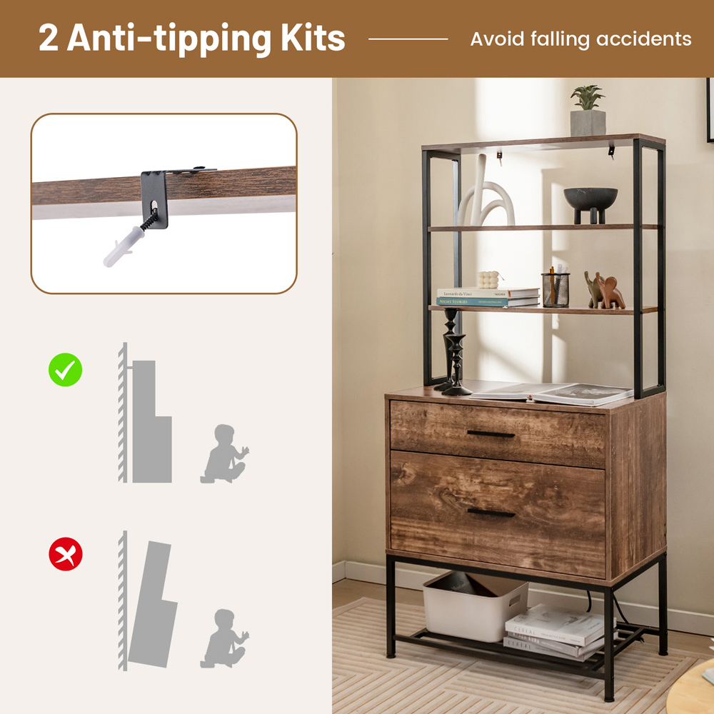 Costway 4 Shelf 2 Drawer Rustic Brown Freestanding Printer Stand Image 6