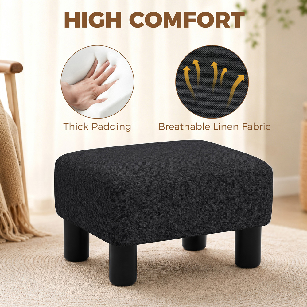 HOMCOM Black Chic Linen Fabric Footstool Ottoman Cube with Legs Image 4