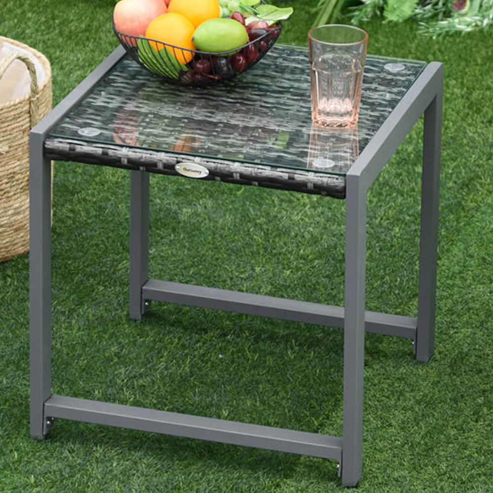 Outsunny Grey Rattan End Side Table Image 1