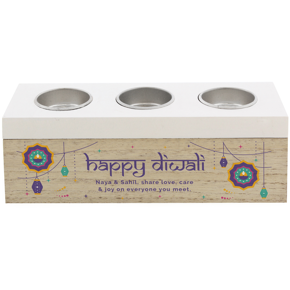 Personalised Memento Personalised Diwali Triple Tealight Box Image 1