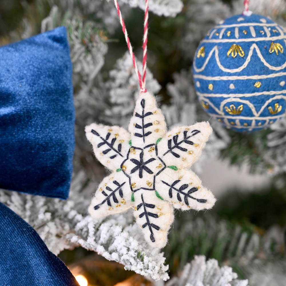 The Seasonal Gift Co Blue and White Felt Star Christmas Hanging Decoration 14cm Image 2