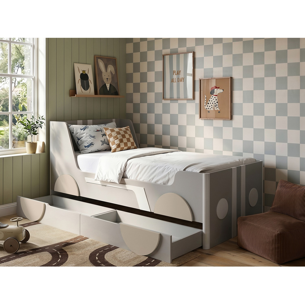 Flair Cooper Single Grey and Beige Car Bed with Drawers Image 5