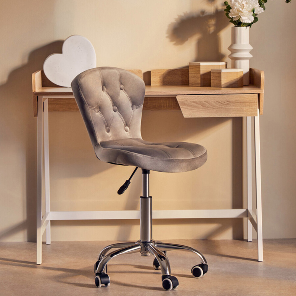 Premier Housewares Grey Velvet Buttoned Home Office Chair Image 9