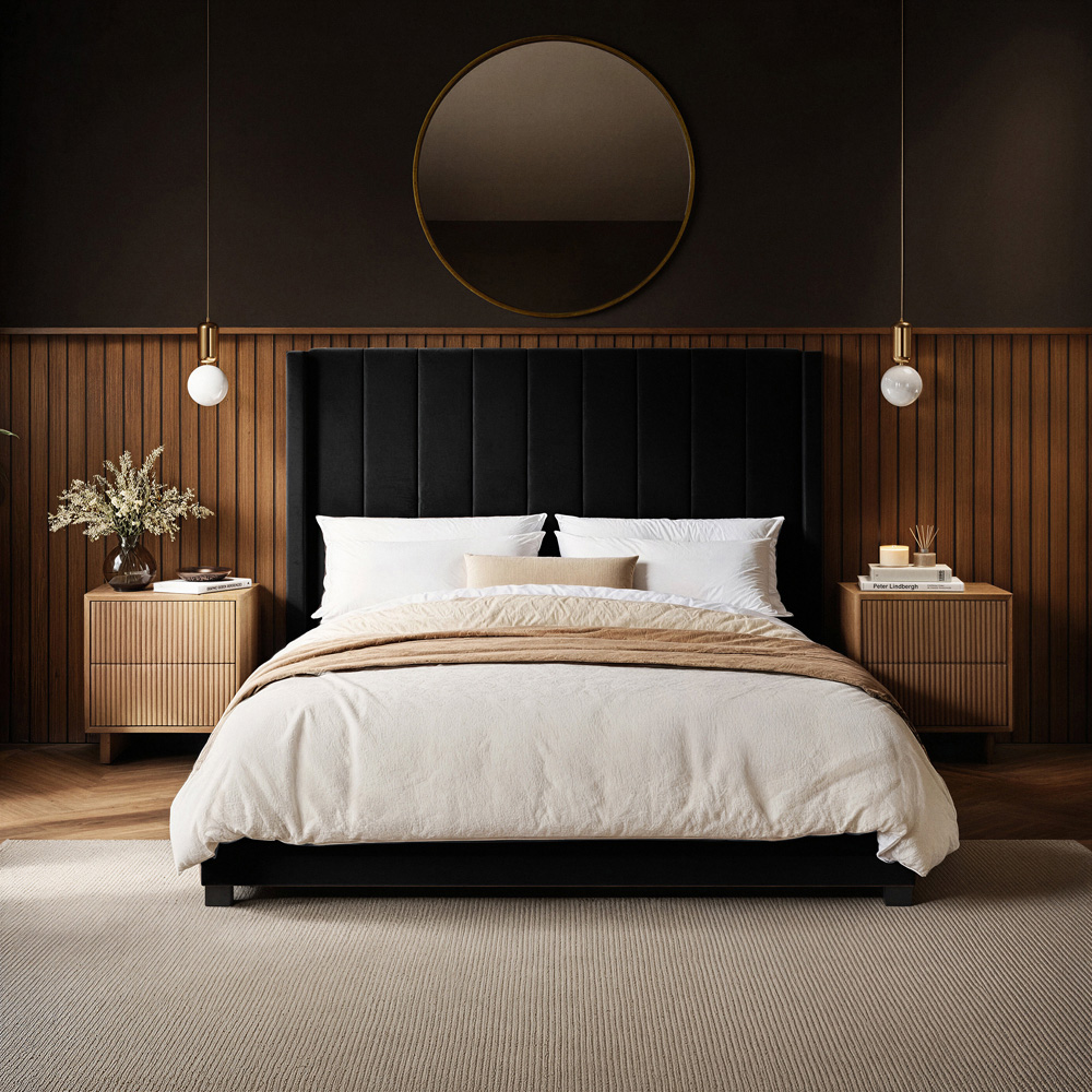 Flair Tiggy Double Black Velvet Ottoman Bed with Winged Headboard Image 4
