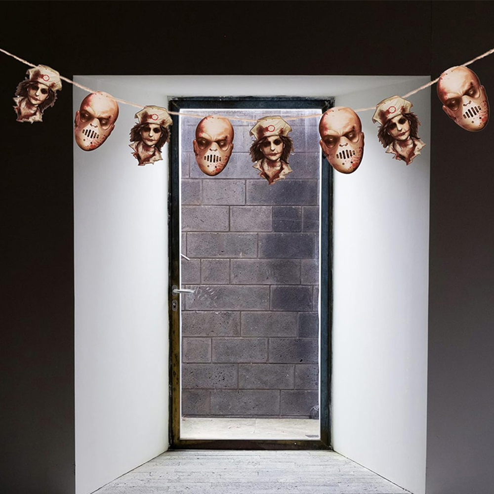 Shatchi Halloween Chopped Bloody Faces Garland Scary Horror Cut-Outs Bunting Banner 240cm Image 2