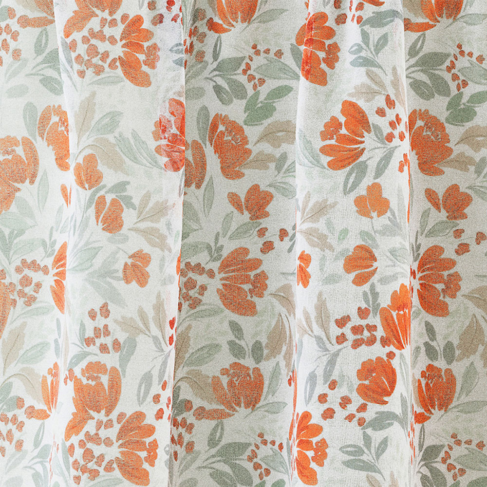 Tyrone Textiles Mia Burnt Orange Floral Print Sheer Rod Pocket Voile Panel Curtains 140 x 183cm Image 3