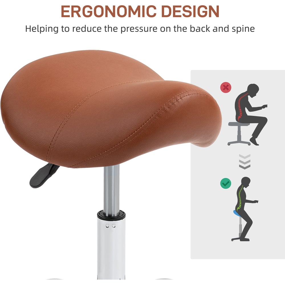 Portland Brown PU Leather Adjustable Saddle Stool with Moulded Padded Seat Image 7