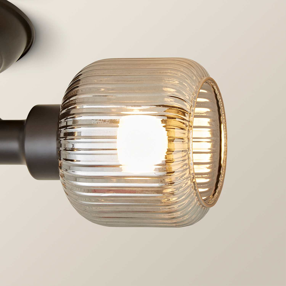 ValueLights Calpe Ribbed Clear Shades 3 Way Matte Black Adjustable Ceiling Spotlight with Bulbs Image 4