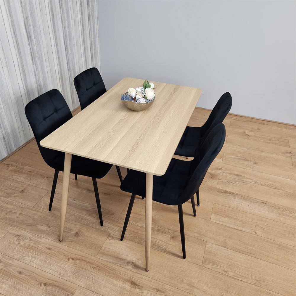 Portland 4 Seater Velvet Dining Set Wood Effect and Black Image 7