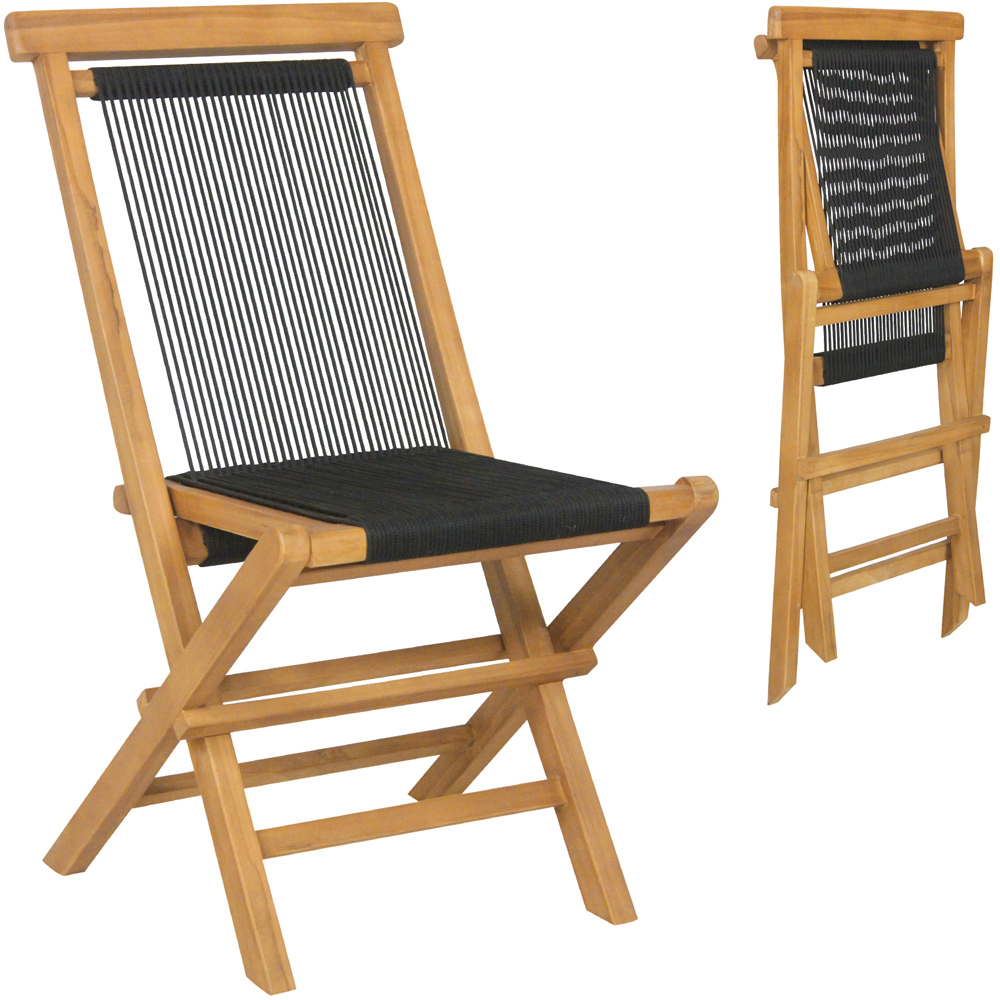Costway Set of 2 Woven Teak Wood Foldable Garden Dining Chairs Image 3
