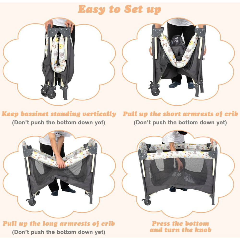 Costway Dark Grey 3 in 1 Foldable Baby Travel Cot Image 2