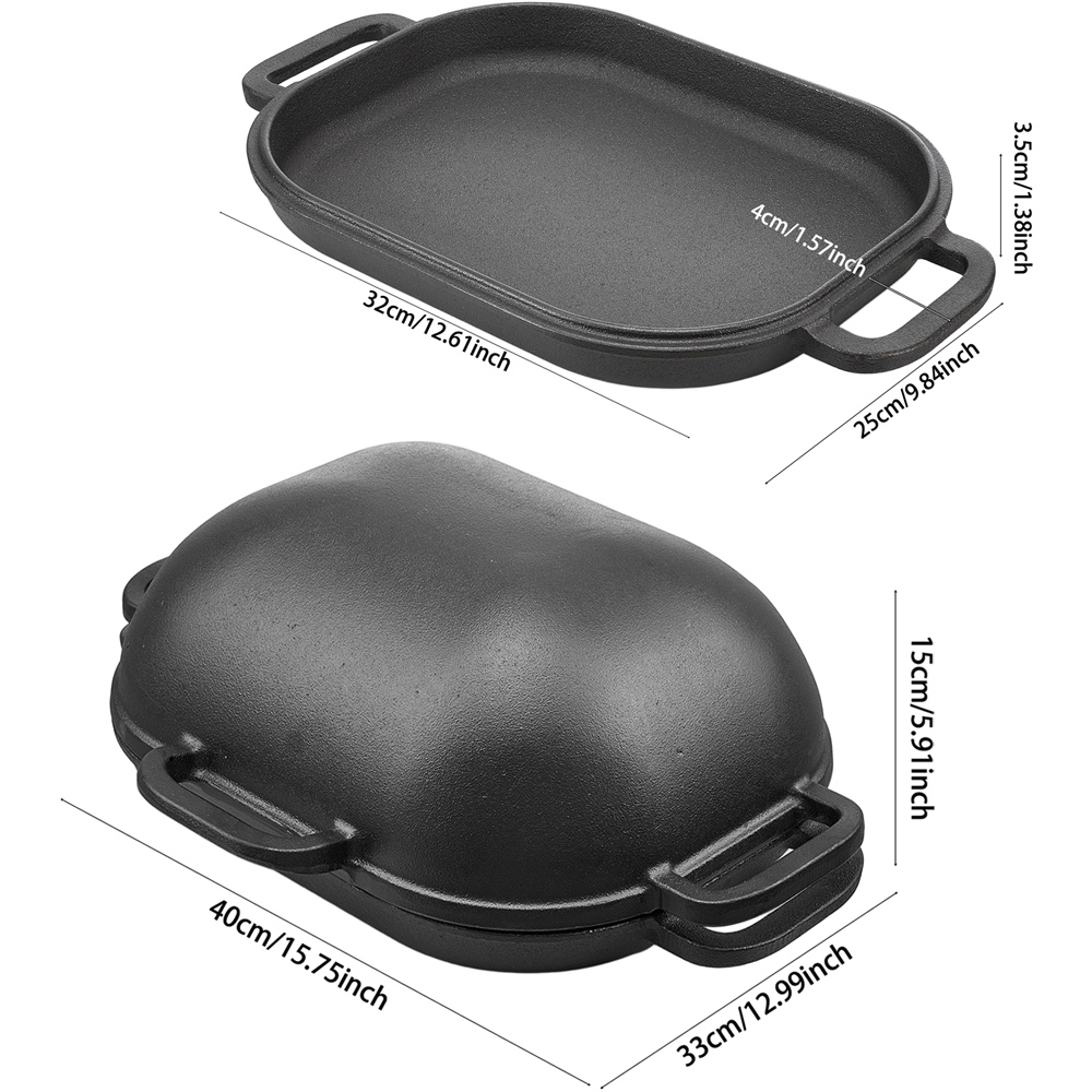 Living and Home 32cm Black Cast Iron Bread Pan with Curved Lid Image 8