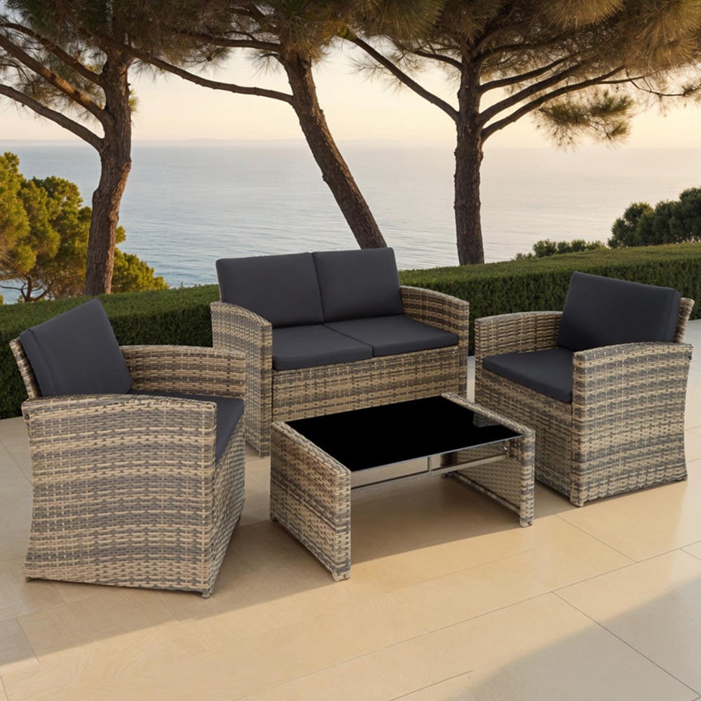 tectake Lucca 4 Seater Nature and Dark Grey Rattan Garden Sofa Set Image 1