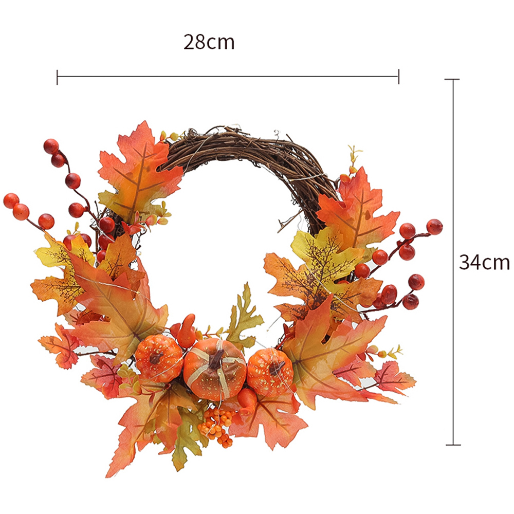 Living and Home Pre Lit Halloween Autumn Wreath with Maple Leaves Image 9