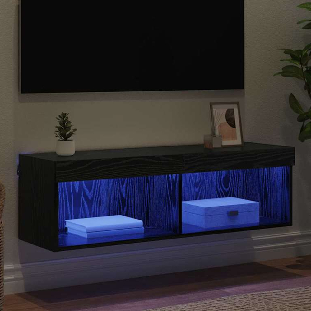 vidaXL 2 Shelf Black Oak TV Cabinet with LED Lights Image 1
