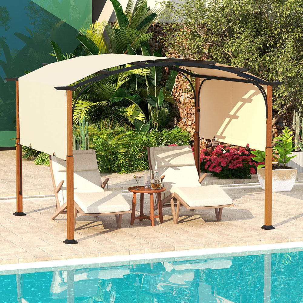 Costway 3 x 3.6m Beige Arched Retractable Pergola with Canopy Image 5