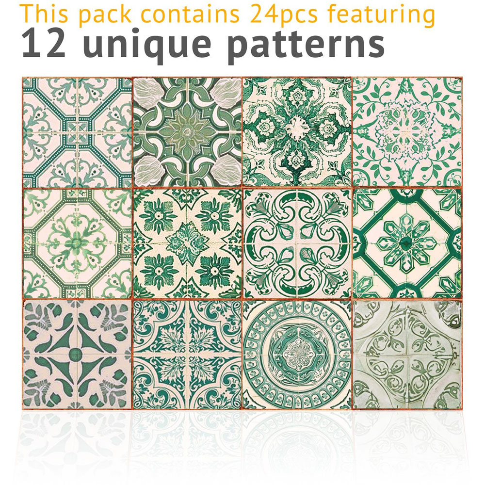 Walplus Light Green Vintage Antique Azulejo Wall Tile Sticker 15 x 15cm 24 Pack Image 7