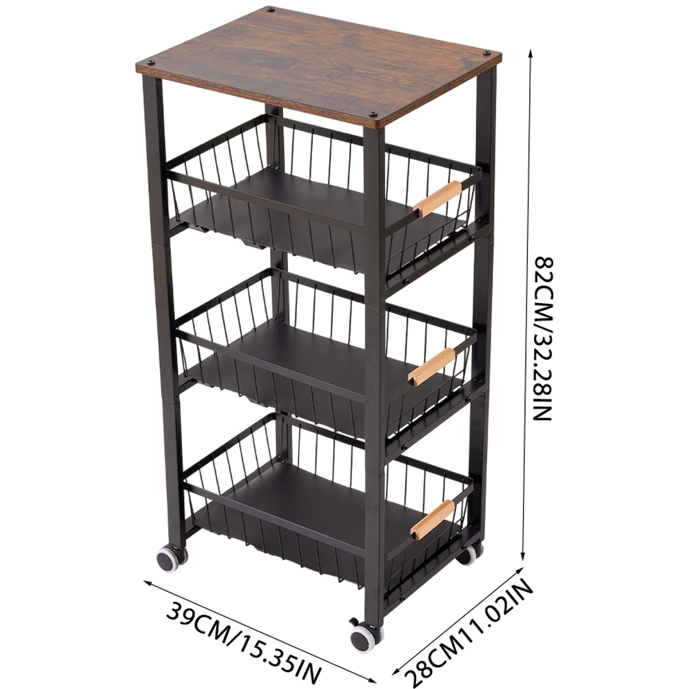 Living and Home 4-Tier Black Slim Kitchen Trolley Image 8