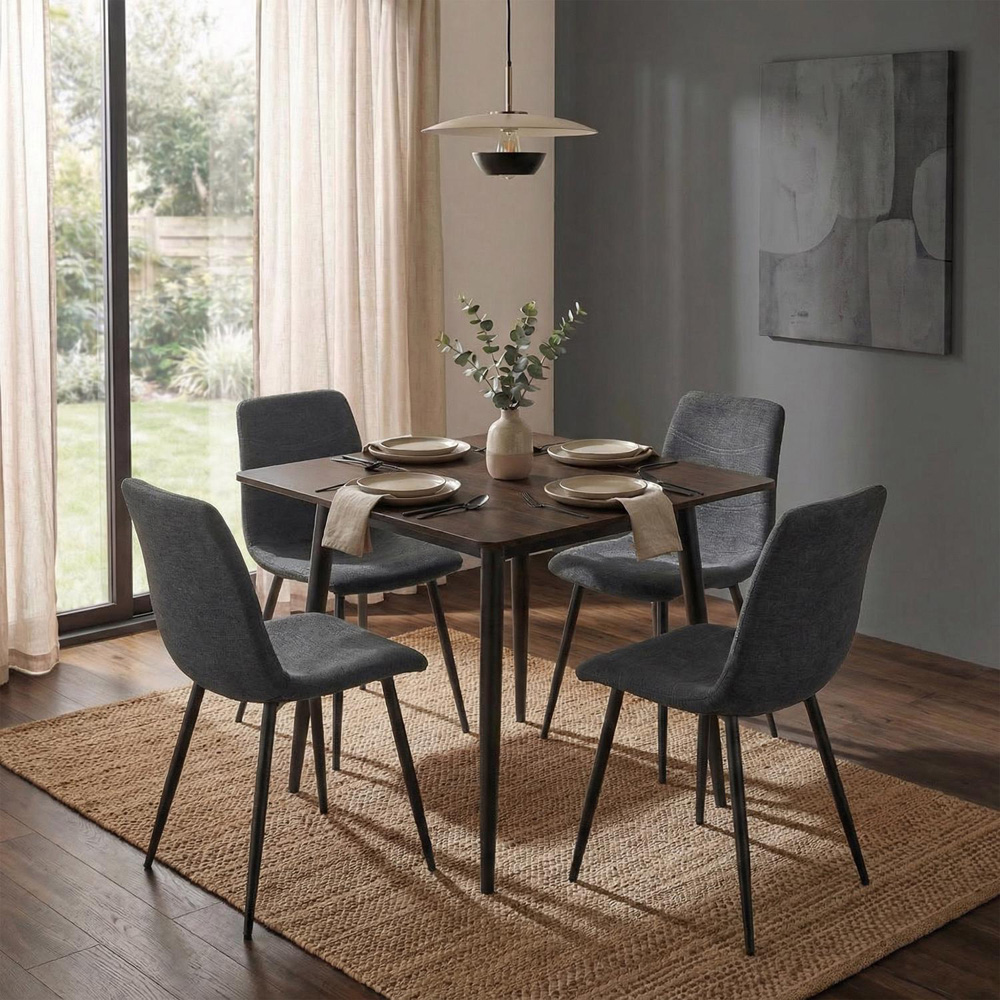 FWStyle Evie Set of 4 Grey and Black Linen Upholstered Steel Frame Dining Chair Image 5