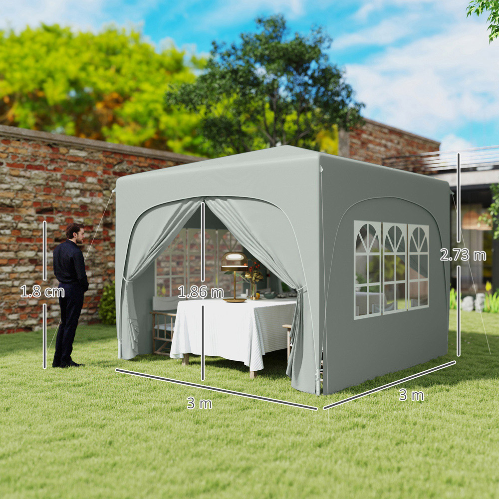 Outsunny 3 x 3m Light Grey UPF50+ Pop Up Gazebo with Sides and Carry Bag Image 7