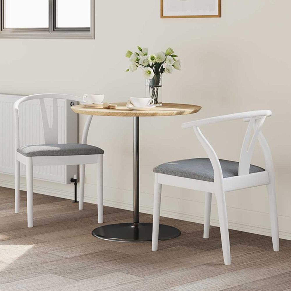 vidaXL Set of 2 White and Grey Rubberwood Curved Vintage Dining Chairs Image 1