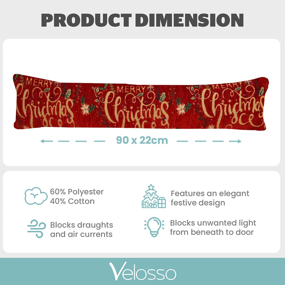Noel Square Xmas Floral Merry Christmas Draught Excluder 12 x 90cm Image 7