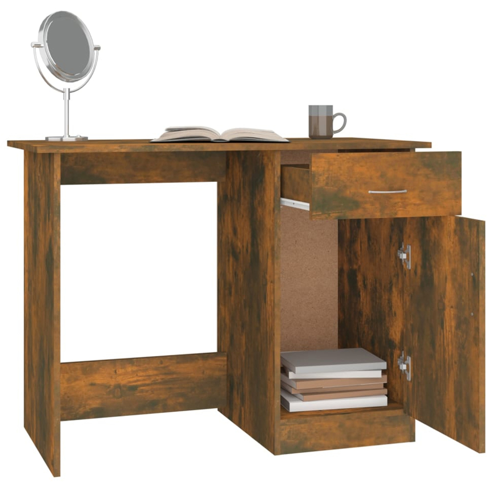 vidaXL Single Door Single Drawer Computer Desk Smoked Oak Image 4