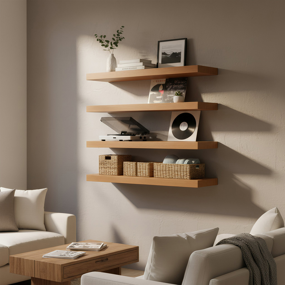 Harbour Housewares 60cm 6 Pack Brown Floating Shelf Image 2