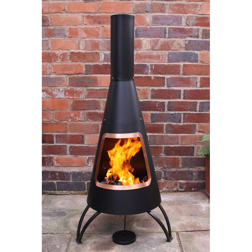 Gardeco Cono Large Conical Shaped Steel Chimenea with Copper Coloured Mouth Rim Image 2