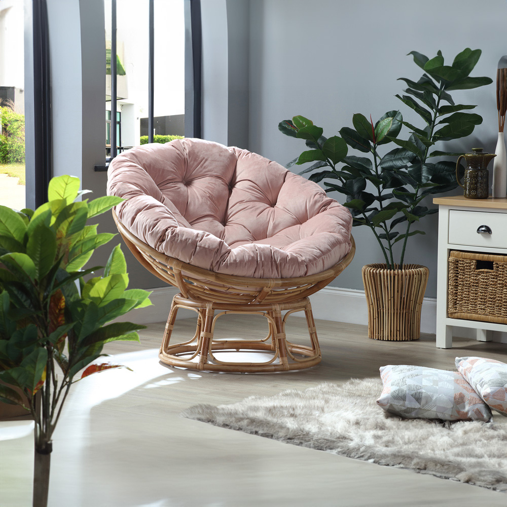 Desser Papasan Rattan Chair with Pink Velvet Cushion Image 4