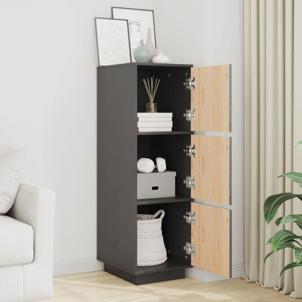 vidaXL 3 Door Grey Solid Pine Wood Highboard Image 3