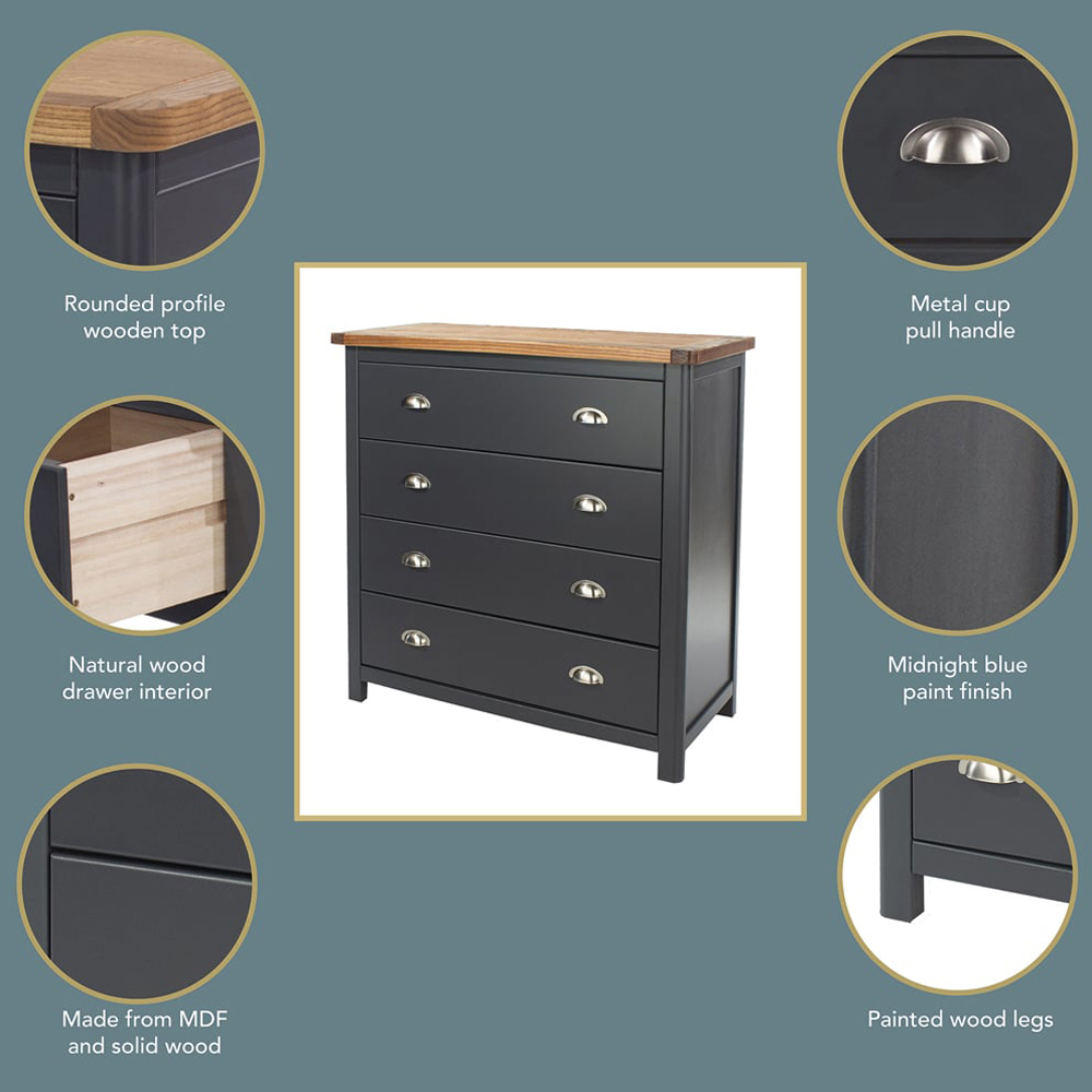 Core Products Dunkeld 4 Drawer Midnight Blue Chest of Drawers Image 5