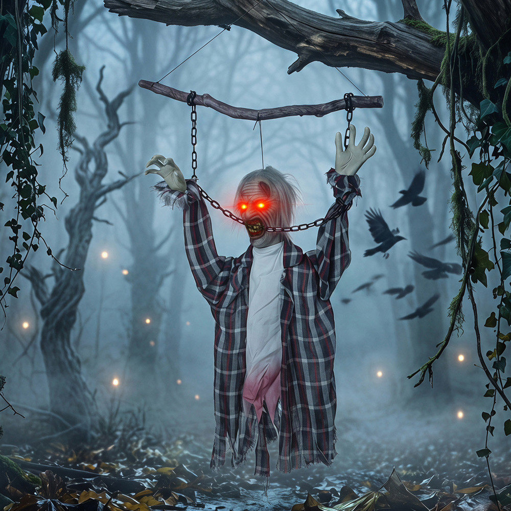 HOMCOM Light Up Hanging Animated Chained Zombie Halloween Decoration 3.6ft Image 4