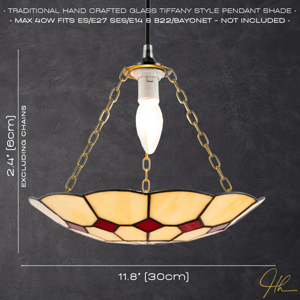 Happy Homewares Red Diamond Amber Stained Glass Pendant Lighting Shade Image 7