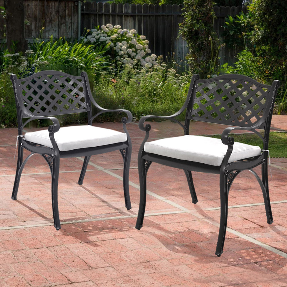 Living and Home Set of 2 Black Aluminium Garden Chairs Wilko