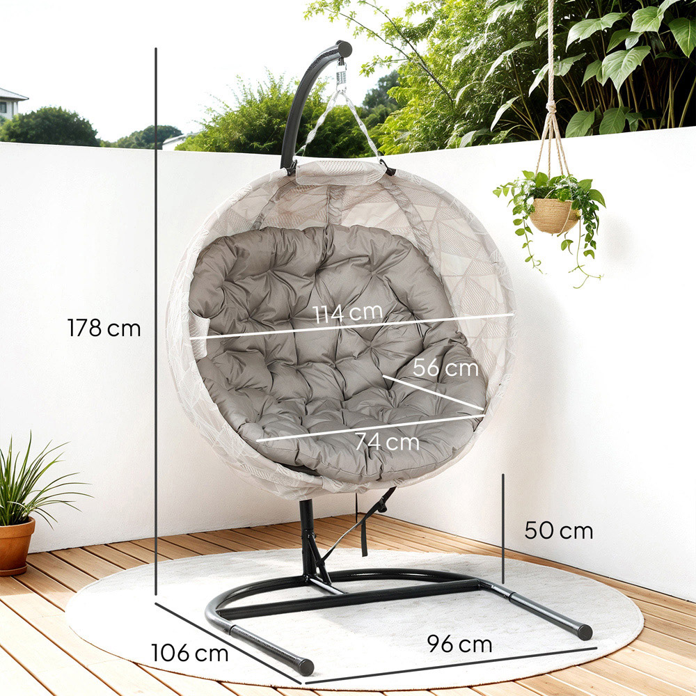 Outsunny Sand Hanging Egg Chair with Folding Basket Image 7