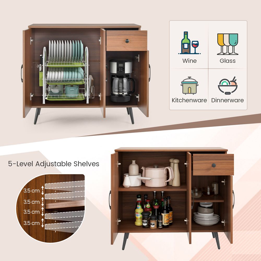 Costway 3 Door Single Drawer Walnut Sideboard Image 6