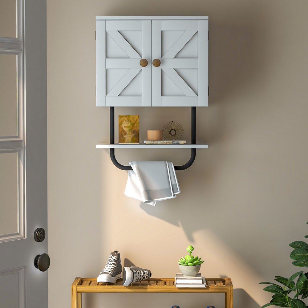 Costway 2 Door Single Shelf White Wall Mounted Bathroom Cabinet Image 3